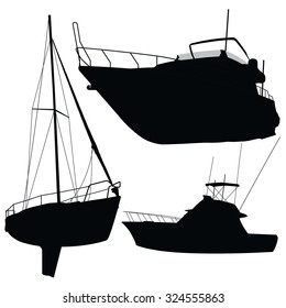 Nice black set of boats on white â?? set of silhouette bout â?? fishing on a ship â?? blue yacht