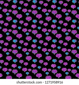 Nice black, violet and white colors elements. Seamless Valentine heart love seamless pattern with heart. Love wedding background design. Vector illustration.