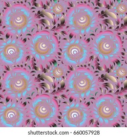 Nice blue and beige hand-drawn seamless vector illustration. Elegant seamless pattern with and Mandala elements.