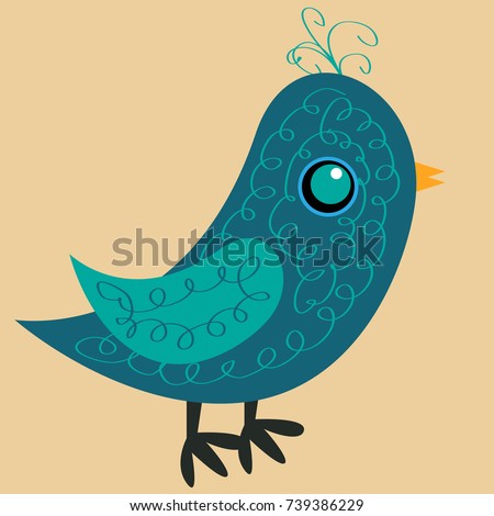 Nice blue bird with a pattern on the body, a yellow beak and a blue eye, a side view
