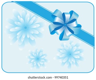 Nice blue bow, with beauty flowers. Illustration background
