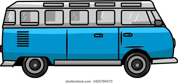 Nice blue bus. Cartoon. Sticker