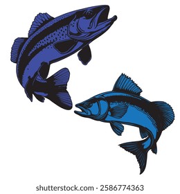 a nice blue fish illustration of jumping fish . " this image is ai generated "