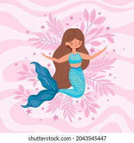 nice blue mermaid with plants