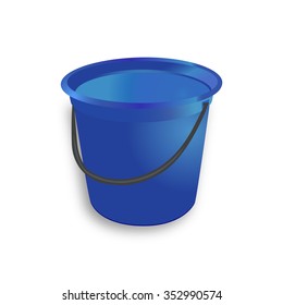 Nice Blue Plastic Bucket with black handle on white background- vector illustration - icon.  Design object element for garden.