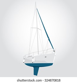 Nice blue and white boat on grey, nice illustration of yacht ship