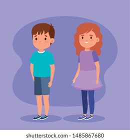 nice boy and girl children with casual clothes