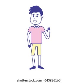 nice boy with hand up and casual wear