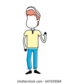nice boy with hand up and casual wear