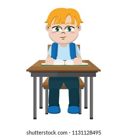 nice boy sitting school book and book