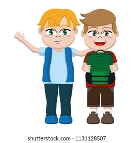 nice boys children friends with backpack