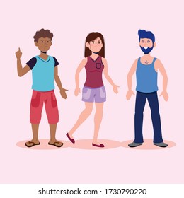 nice boys and girl talking with casual clothes, vector illustration