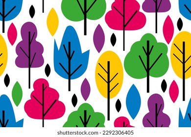 Nice, bright and colorful trees illustration. Seamless vector pattern for design and decoration.