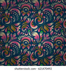 Nice brown and beige hand-drawn seamless vector illustration. Elegant seamless pattern with floral and Mandala elements.