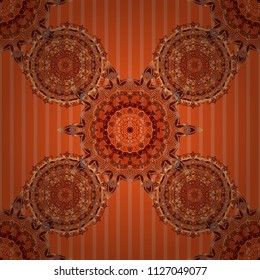 Nice brown, red and orange hand-drawn seamless vector illustration. Elegant seamless pattern with and Mandala elements.