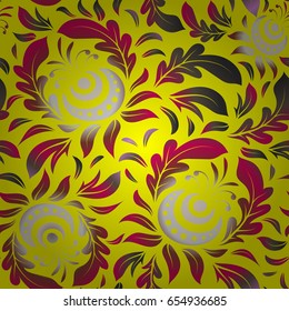 Nice brown, yellow and gray hand-drawn seamless vector illustration. Elegant seamless pattern with and Mandala elements.