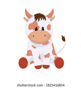 Un toro de caricatura lindo sobre un fondo blanco aislado. Símbolo de 2021. Dibujo infantil. Ilustración del vector