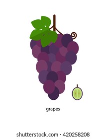 Nice bunch of grapes with green leaf and  cross section of a berry