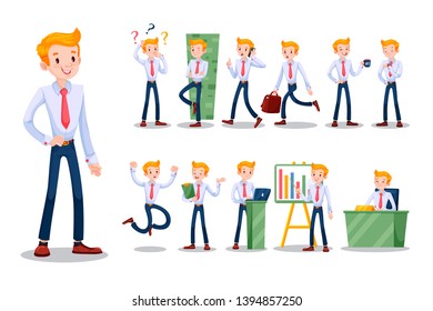 Nice businessman doing different actions