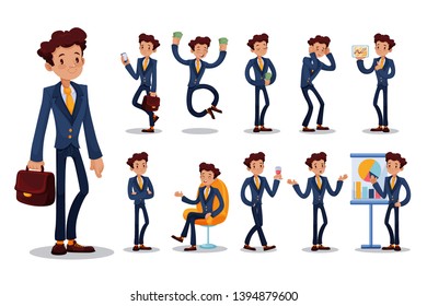 Nice businessman doing different actions
