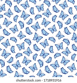 Lindo patrón mariposas sin fisuras en el fondo blanco. Las siluetas de mariposas son ideales para crear papel de regalo, tarjetas de felicitación de boda y textiles