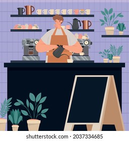 nice cafe shop with barista