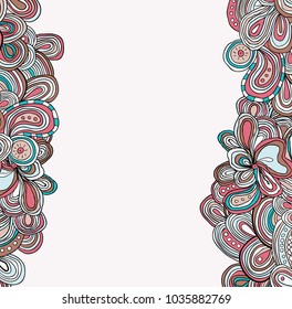Nice card with bright hand drawn pattern. Easter theme. Zentagled.