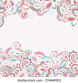 Nice card with bright hand drawn pattern. Easter theme. Zentagled.