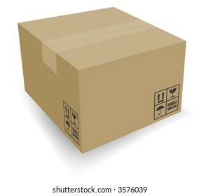 Nice cardboard shipping box with cautionary icons. Layered files for easy edit.