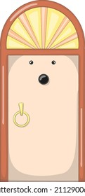 Nice cartoon closed door that looks like a kind funny character or a hedgehog. Fairy-tale toy house. Hand drawn vector illustration. Children's picture for the development of imagination and fantasy.