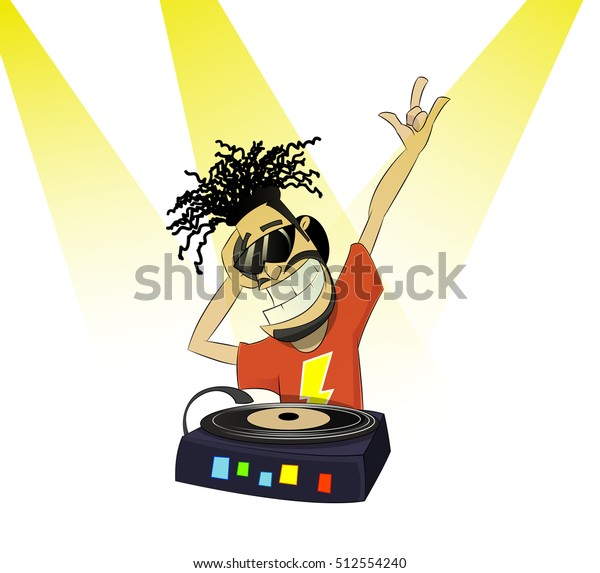 Nice Cartoon Dj His Equipment Making Stockvector Rechtenvrij