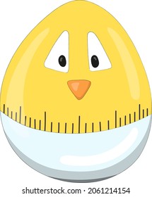 Nice Cartoon Egg Timer In The Form Of A Chicken In The Shell. A Kind Character. Picture For The Development Of Imagination. Hand Drawn Vector Illustration