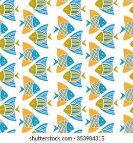 Nice cartoon fishes set. Vector seamless pattern.