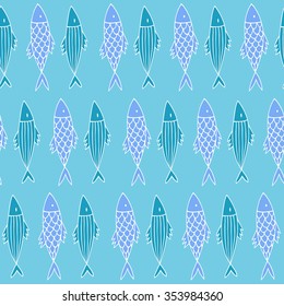 Nice cartoon fishes set. Vector seamless pattern.