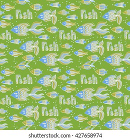 Nice cartoon fishes set. Vector seamless pattern.