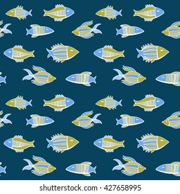 Nice cartoon fishes set. Vector seamless pattern.