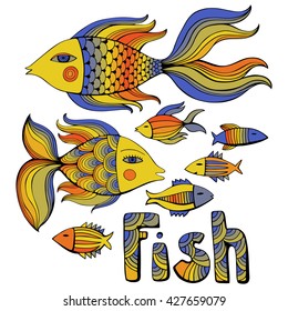 Nice cartoon fishes set. Vector image.