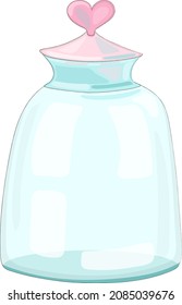 Nice cartoon glass transparent empty jar. Glassware for a fairy-tale character or doll. Toy kitchen. Hand drawn vector illustration