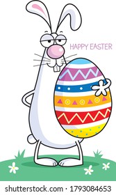 Bonita ilustración de caricatura del conejito de Pascua sosteniendo huevo de Pascua.