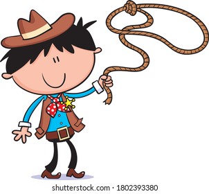 Nice cartoon illustration of little cowboy character with lasso.