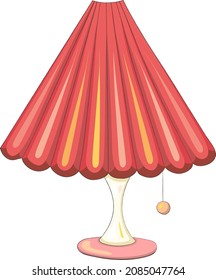 Nice cartoon lamp with a large burgundy lampshade. An electrical device for a fairy-tale character or doll. Toy house. Hand drawn vector illustration