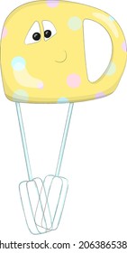 Nice cartoon mixer in the form of a kind character. Picture for the development of imagination. Hand drawn vector illustration
