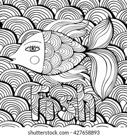 Nice cartoon monochrome fishes set. Vector image.