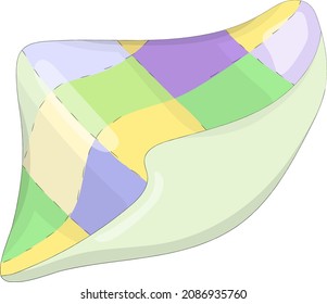 Nice cartoon quilt which is sewn from squares of yellow, green and purple. Hand drawn vector illustration