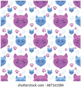 Nice cartoon style cute cat vector seamless pattern