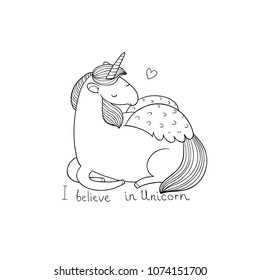 Nice cartoon unicorn. Mythical animal.