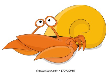 Nice cartoon vector crab hermit with shell