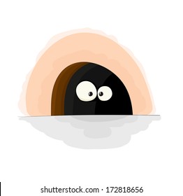 Nice cartoon vector mouse in hole