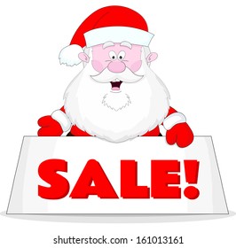 Nice cartoon vector Santa with sale label