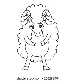 Nice cartoon vector sheep. Black and white sketch. Childish illustration.